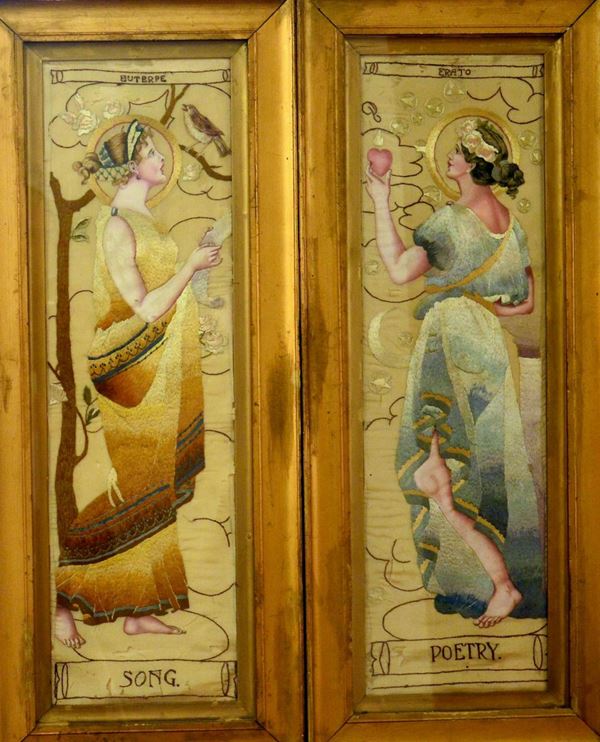 Due pannelli, Inghilterra, sec. XX, in seta  - Asta GIOIELLI, ARGENTI, ARREDI, OGGETTI D'ARTE E DIPINTI - Poggio Bracciolini Casa d'Aste