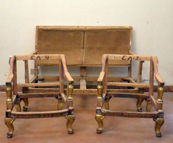 Divano e coppia di poltrone, inizi sec. XX,