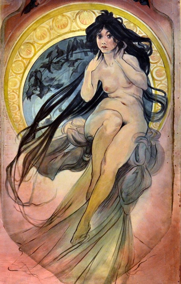 Pannello, Liberty, raffigurante nudo femminile