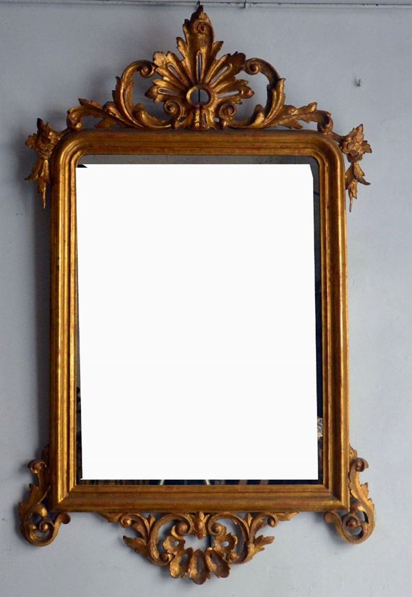 Specchiera, Toscana, sec. XIX, entro cornice in legno  - Asta GIOIELLI, ARGENTI, ARREDI, OGGETTI D'ARTE E DIPINTI - Poggio Bracciolini Casa d'Aste