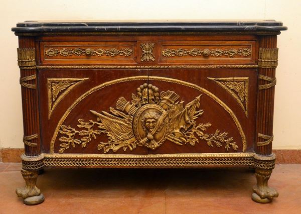 Credenza, in stile 700, in mogano e noce,