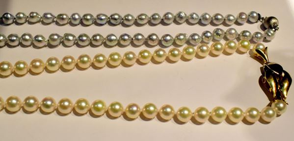 COLLANA GIROCOLLO IN ORO GIALLO, ORO BIANCO E PERLE