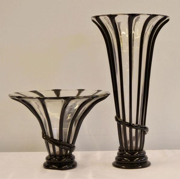 Due vasi, sec. XX, manifattura Seguso, in vetro  - Asta ANTIQUARIATO, COLLEZIONISMO, GIOIELLI - Poggio Bracciolini Casa d'Aste