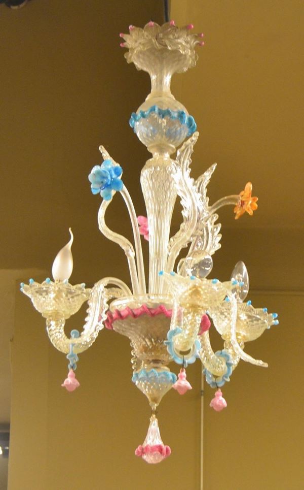 Lumiera, sec. XIX, in vetro di Murano, tre luci  - Asta ANTIQUARIATO, COLLEZIONISMO, GIOIELLI - Poggio Bracciolini Casa d'Aste