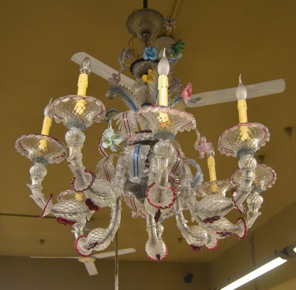Lumiera, sec. XIX, in vetro di Murano, otto luci con