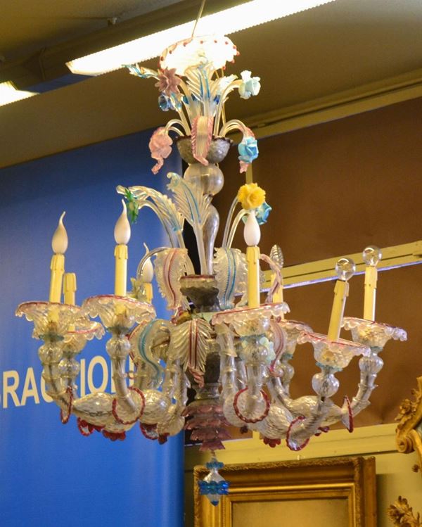 Lumiera, sec. XIX, in vetro di Murano, otto luci