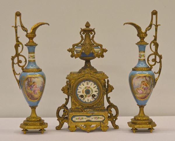Trittico, Francia, sec. XX, composto da orologio e due