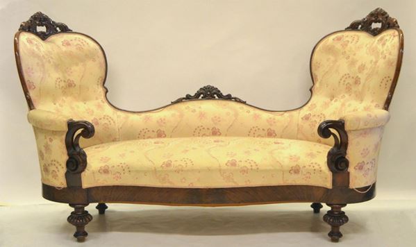 Divano, Luigi Filippo, in mogano intagliato, schienale  - Asta ANTIQUARIATO, COLLEZIONISMO, GIOIELLI - Poggio Bracciolini Casa d'Aste