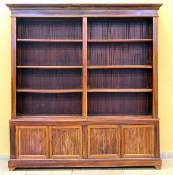 Libreria, inizi sec. XX, in mogano, due corpi,