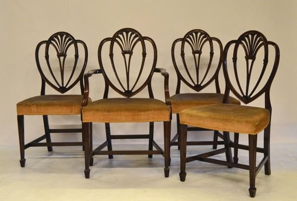 Sei sedie e due poltrone, inizi sec. XX,  - Asta ANTIQUARIATO, COLLEZIONISMO, GIOIELLI - Poggio Bracciolini Casa d'Aste