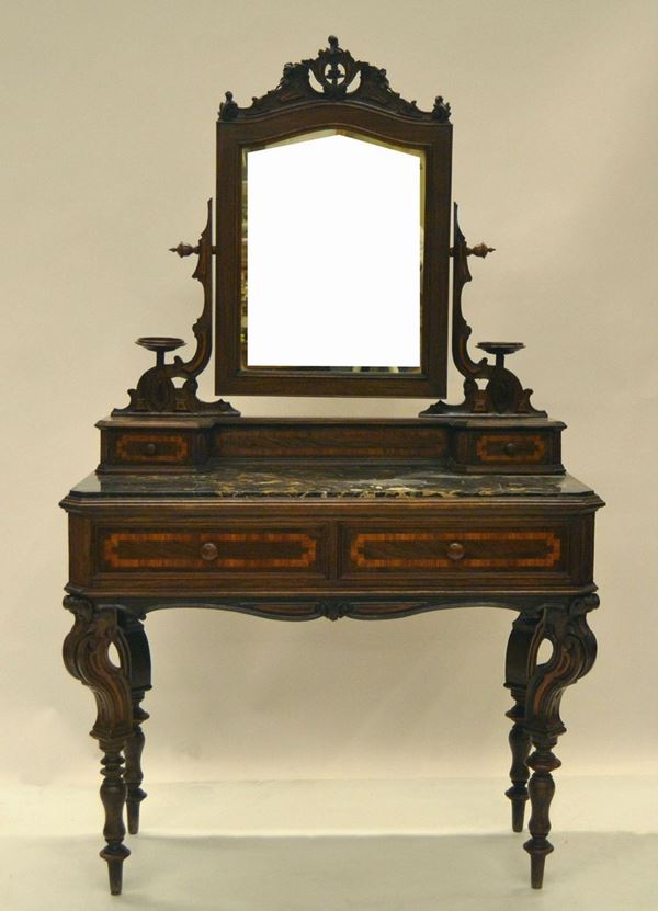 Toilette, Toscana, sec. XIX, in palissandro, due cassetti,