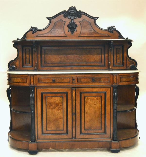 Credenza, Toscana, sec. XIX, in radica di noce, colonne