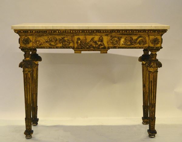 Consolle, Luigi XVI, in legno dorato e intagliato a figure