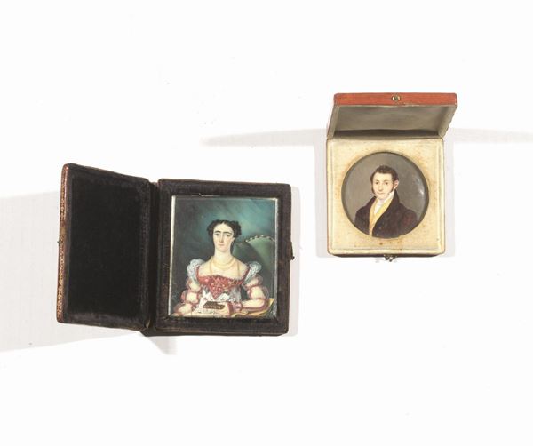 DUE MINIATURE ENTRO ASTUCCIO SECOLO XIX
