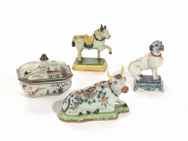 TRE FIGURE E UNA SCATOLA, DELFT, INIZI SECOLO XIX
