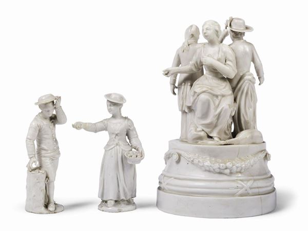 UN GRUPPO E DUE FIGURINE, VENEZIA, MANIFATTURA GEMINIANO COZZI, 1790 CIRCA  - Asta INTERNI - Poggio Bracciolini Casa d'Aste