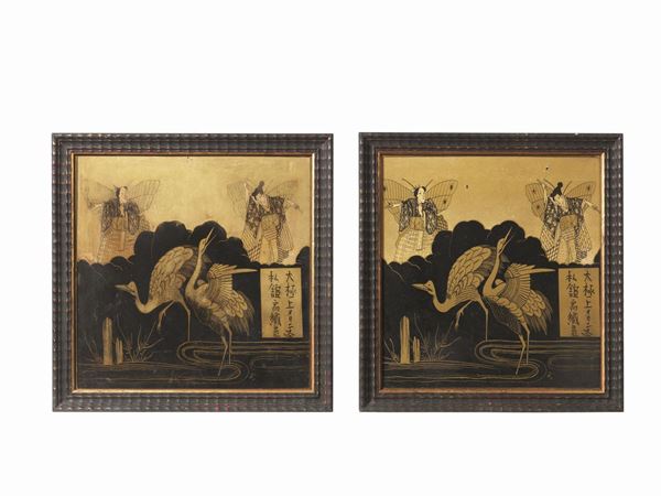 COPPIA DI PANNELLI, ARTE ORIENTALE, INIZI SEC. XX&nbsp;&nbsp;&nbsp;&nbsp;&nbsp;