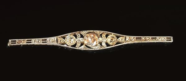 SPILLA IN ORO BIANCO, ORO GIALLO E DIAMANTI