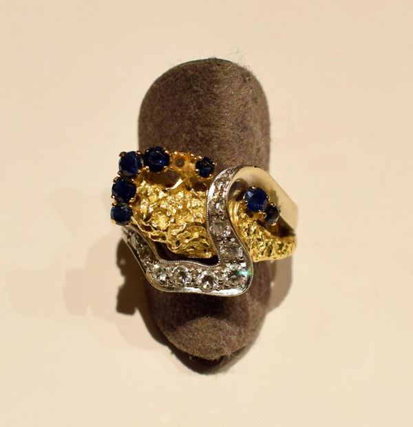 ANELLO IN ORO GIALLO, ORO BIANCO, DIAMANTI