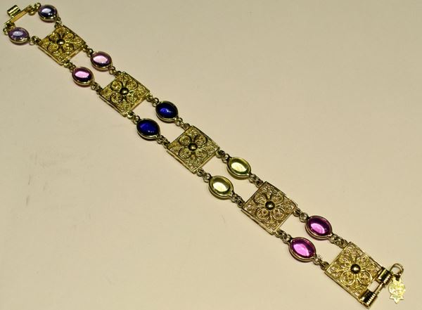 BRACCIALE IN ORO GIALLO&nbsp; E PIETRE  - Asta GIOIELLI, ARREDI D'ANTIQUARIATO, DIPINTI E SCULTURE - Poggio Bracciolini Casa d'Aste