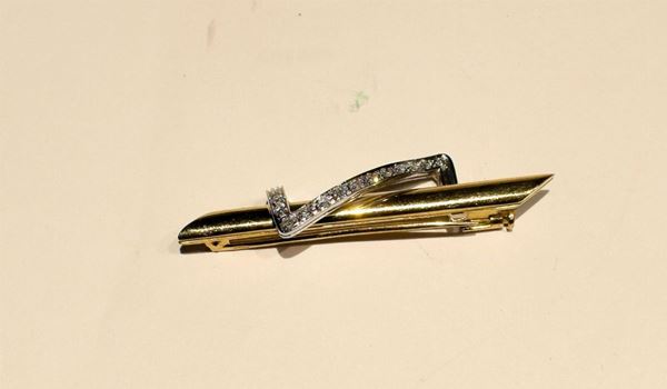 SPILLA IN ORO GIALLO , ORO BIANCO E DIAMANTI