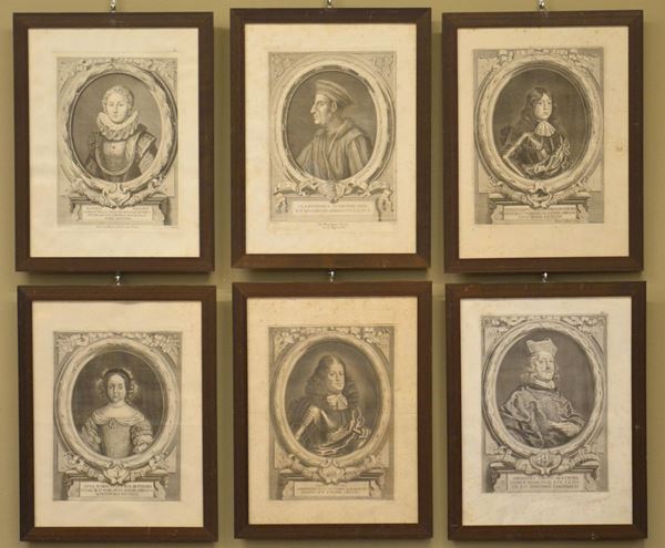 Sei acqueforti raffiguranti PERSONAGGI MEDICEI,  - Asta GIOIELLI, ARREDI D'ANTIQUARIATO, DIPINTI E SCULTURE - Poggio Bracciolini Casa d'Aste