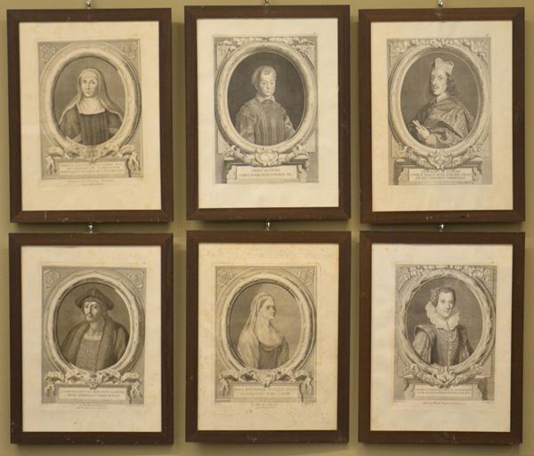 Sei acqueforti raffiguranti PERSONAGGI MEDICEI,  - Asta GIOIELLI, ARREDI D'ANTIQUARIATO, DIPINTI E SCULTURE - Poggio Bracciolini Casa d'Aste