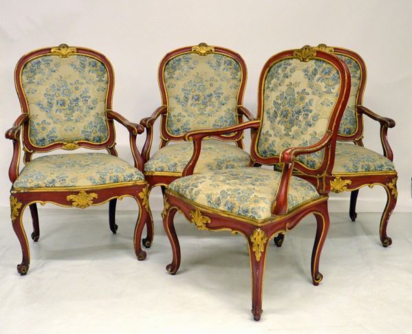 Quattro poltroncine, sec. XVIII, in legno