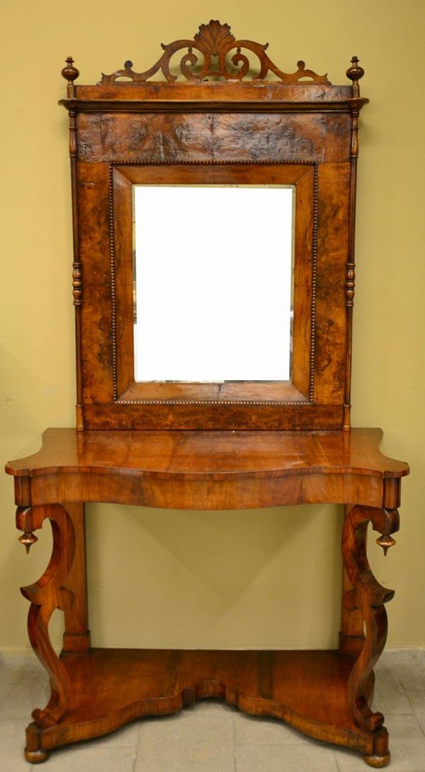 Console con specchiera, Luigi Filippo, in noce  - Asta GIOIELLI, ARREDI D'ANTIQUARIATO, DIPINTI E SCULTURE - Poggio Bracciolini Casa d'Aste