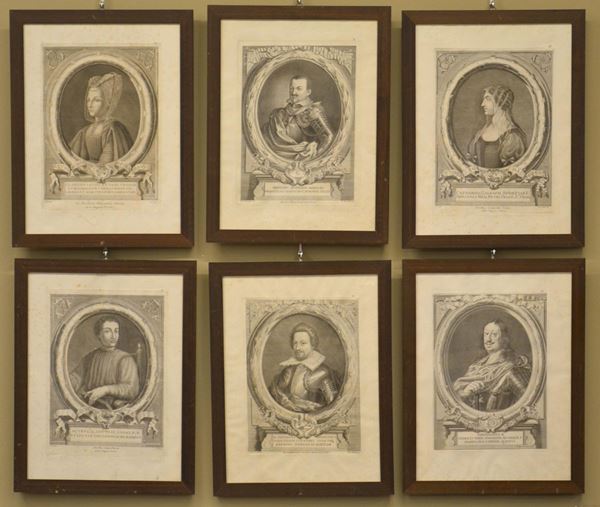 Sei acqueforti raffiguranti PERSONAGGI MEDICEI,  - Asta GIOIELLI, ARREDI D'ANTIQUARIATO, DIPINTI E SCULTURE - Poggio Bracciolini Casa d'Aste