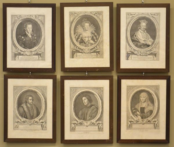 Sei acqueforti raffiguranti PERSONAGGI MEDICEI,  - Asta GIOIELLI, ARREDI D'ANTIQUARIATO, DIPINTI E SCULTURE - Poggio Bracciolini Casa d'Aste