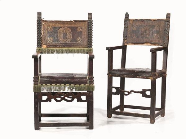 DUE SEGGIOLONI, ITALIA SETTENTRIONALE, SECOLO XVII&nbsp;&nbsp;&nbsp;&nbsp;&nbsp;&nbsp;&nbsp;&nbsp;&nbsp;&nbsp;&nbsp;&nbsp;&nbsp;&nbsp;&nbsp;&nbsp;&nbsp;&nbsp;&nbsp;&nbsp;&nbsp;&nbsp;&nbsp;&nbsp;  - Asta GIOIELLI, ARREDI D'ANTIQUARIATO, DIPINTI E SCULTURE - Poggio Bracciolini Casa d'Aste