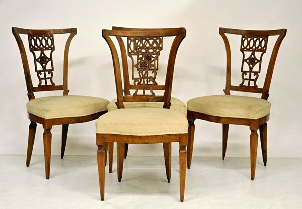 Quattro sedie, sec. XVIII, in noce,  - Asta GIOIELLI, ARREDI D'ANTIQUARIATO, DIPINTI E SCULTURE - Poggio Bracciolini Casa d'Aste