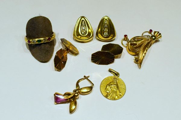 LOTTO COMPOSTO DA GEMELLI,SPILLA, ANELLO, PAIO DI