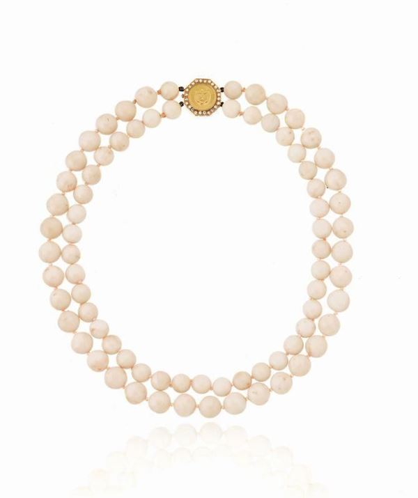 COLLANA IN ORO GIALLO, CORALLO E DIAMANTI&nbsp;