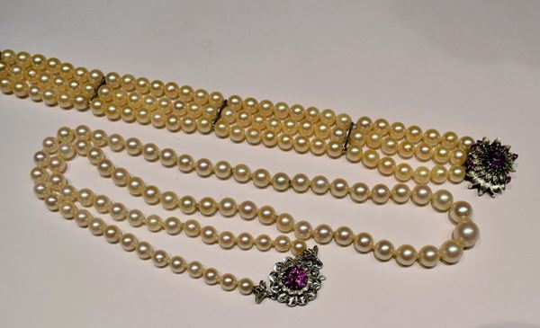 BRACCIALE IN ORO BIANCO, PERLE E RUBINI  - Asta GIOIELLI, SCULTURE, DIPINTI, ARREDI E OGGETTI D'ARTE - Poggio Bracciolini Casa d'Aste