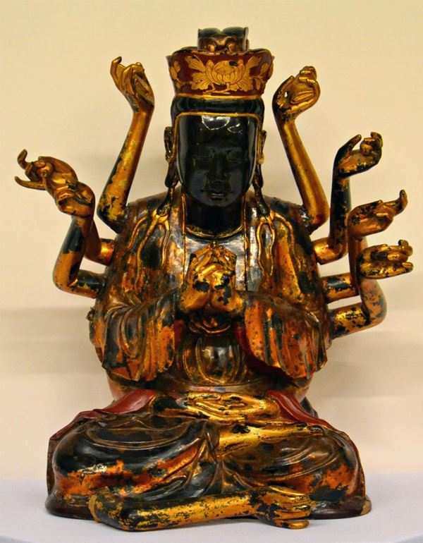 Scultura, arte orientale, sec. XIX, in legno policromo,
