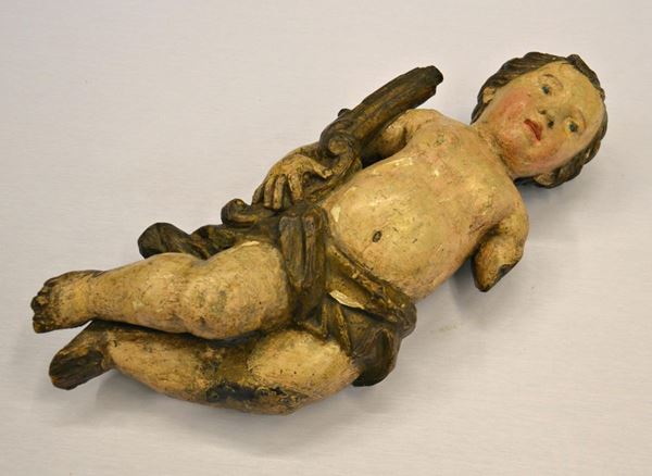 Scultura, sec. XVIII, in legno policromo, raffigurante  - Asta GIOIELLI, SCULTURE, DIPINTI, ARREDI E OGGETTI D'ARTE - Poggio Bracciolini Casa d'Aste