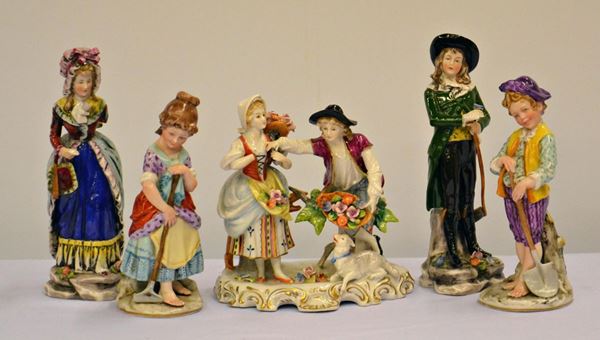 Cinque sculturine, inizi sec. XX, in ceramica,
