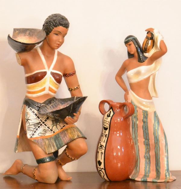 Due sculture, manifattura Le Bertetti Torino, sec. XX,