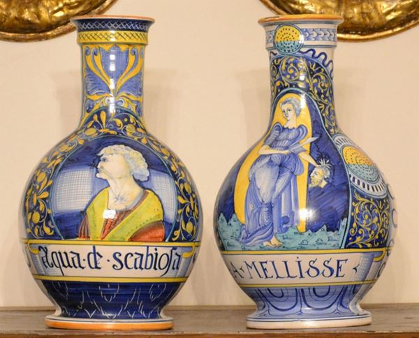 Coppia di vasi, manifattura Montelupo sec. XX,  - Asta GIOIELLI, SCULTURE, DIPINTI, ARREDI E OGGETTI D'ARTE - Poggio Bracciolini Casa d'Aste