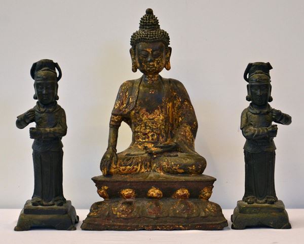 Tre sculture, arte orientale, sec. XX,