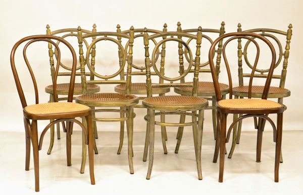Sei sedie, Austria, inizi sec. XX, in legno laccato,
