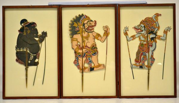 Tre figure del teatro delle ombre giavanese, sec. XVIII