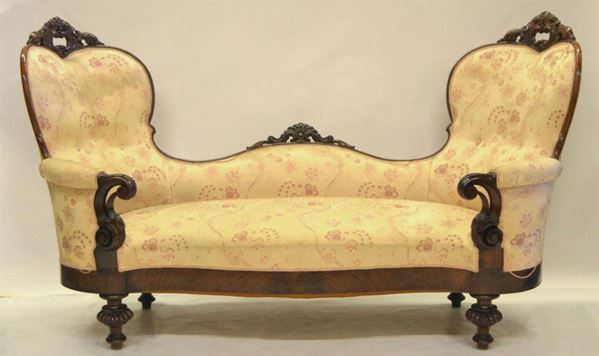 Divano, Luigi Filippo, in mogano intagliato, schienale  - Asta GIOIELLI, SCULTURE, DIPINTI, ARREDI E OGGETTI D'ARTE - Poggio Bracciolini Casa d'Aste