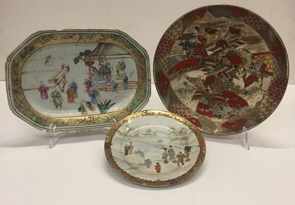 Tre piatti diverse manifatture, Cina e Giappone, secc. XVIII - XIX