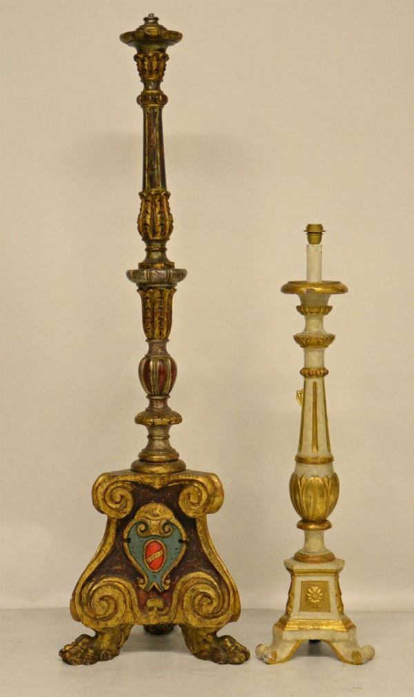 Candelabro, sec. XVIII, in legno laccato