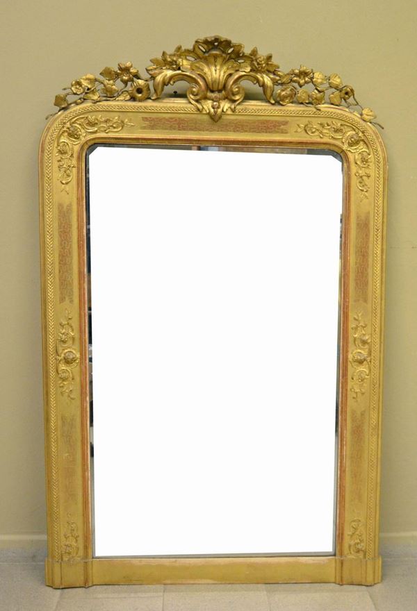 Specchiera, Francia, sec. XIX, entro cornice in  - Asta GIOIELLI, SCULTURE, DIPINTI, ARREDI E OGGETTI D'ARTE - Poggio Bracciolini Casa d'Aste