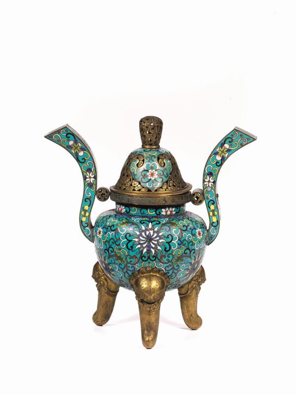 INCENSIERE CLOISONNÈ, CINA, DINASTIA QING, SEC. XIX