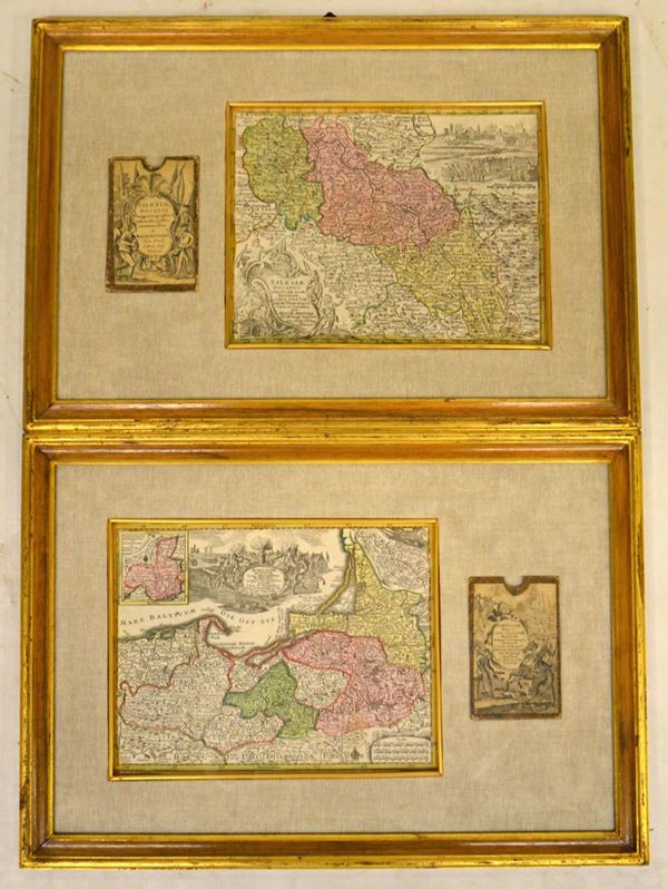 Cinque cartine geografiche, sec. XVIII,